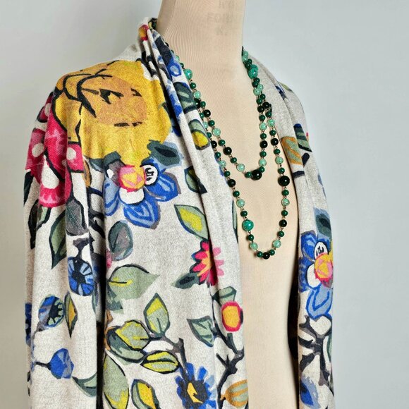 Tabitha Floral Open Front Cardigan XL Wool Blend Draped Wrap - Picture 6 of 11